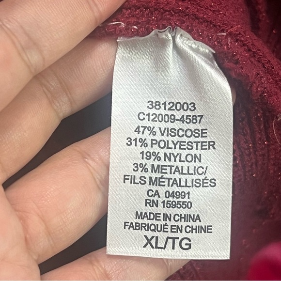 HILLARY RADLEY V-Neck Burgundy Sweater Galaxy Pattern Red Pullover Spring Top XL - Picture 7 of 7